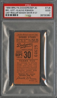 1956 Brooklyn Dodger Ticket Stub 9/30 - Jackie Robinsons Last Game! Rare Regular Season Final Game Ticket, Final Career HR(PSA/DNA)